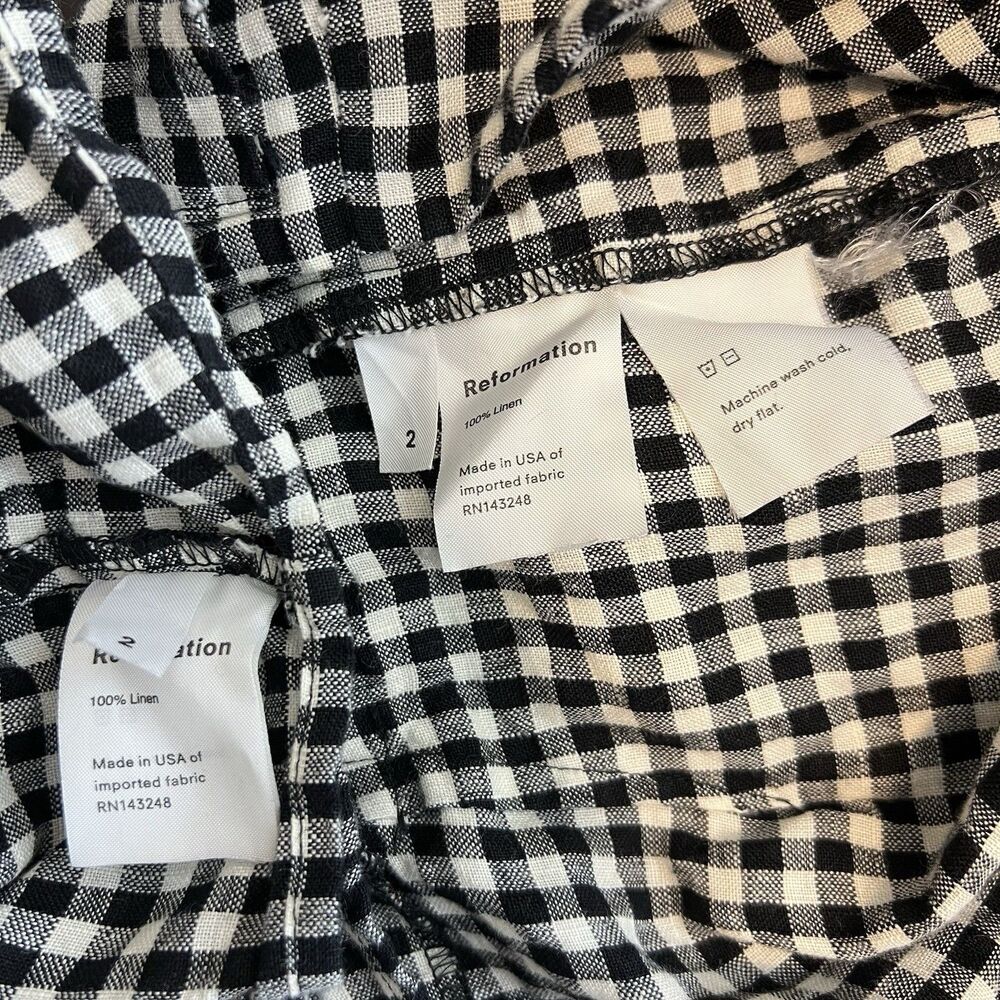 Reformation Saldana Two Piece Set Size 2 Linen Black White Gingham Crop Top Pant - Picture 16 of 16